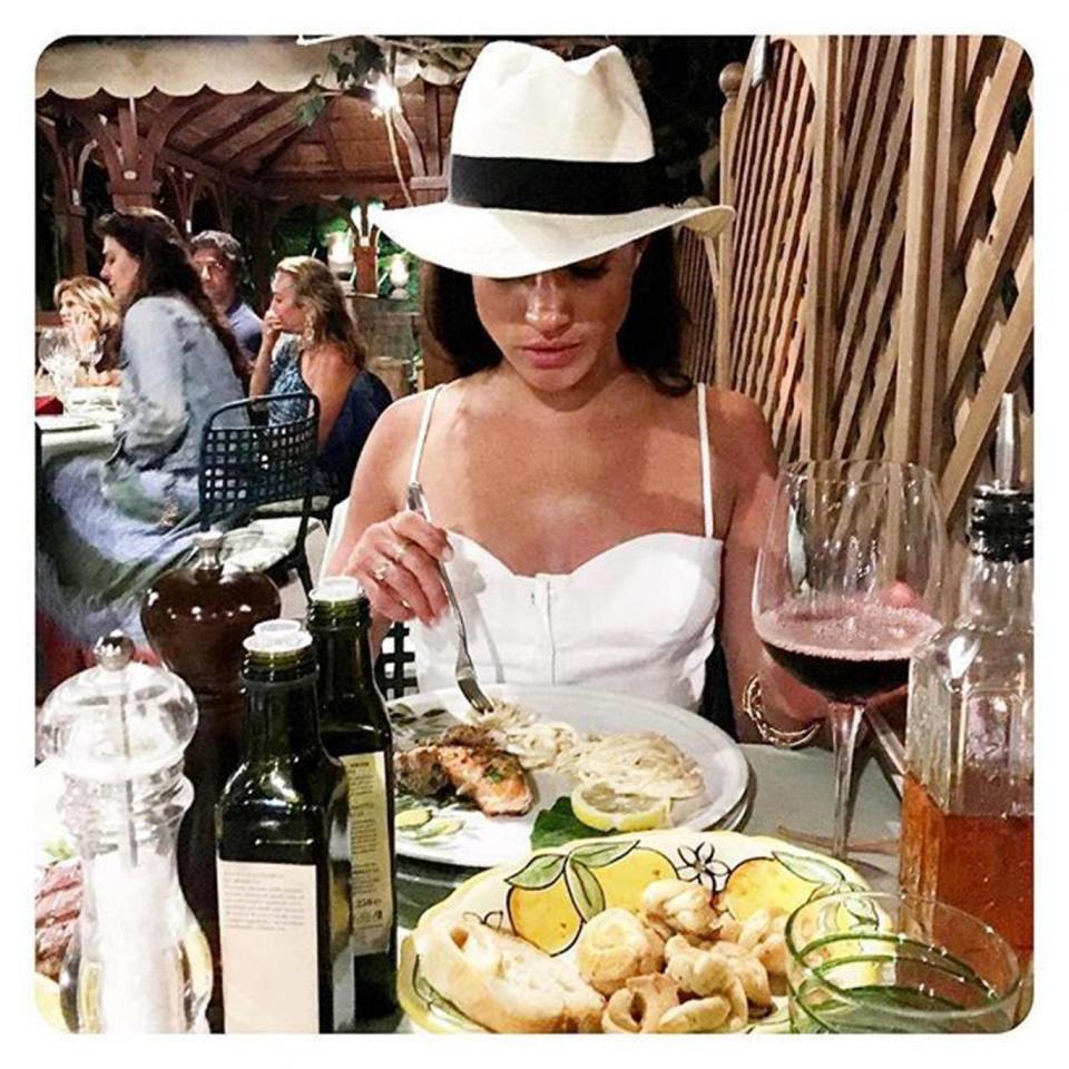 Meghan, a self-described foodie, eating the local cuisine in Capri (Instagram/Meghan Markle)