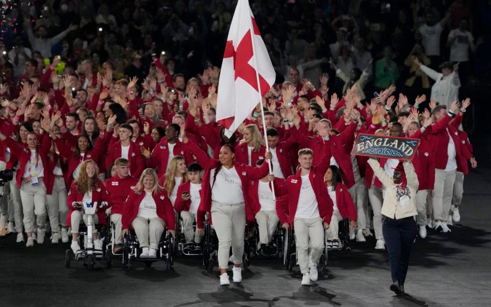 Athletes of England enter the stadium during the Commonwealth Games opening ceremony at the Alexander stadium - AP