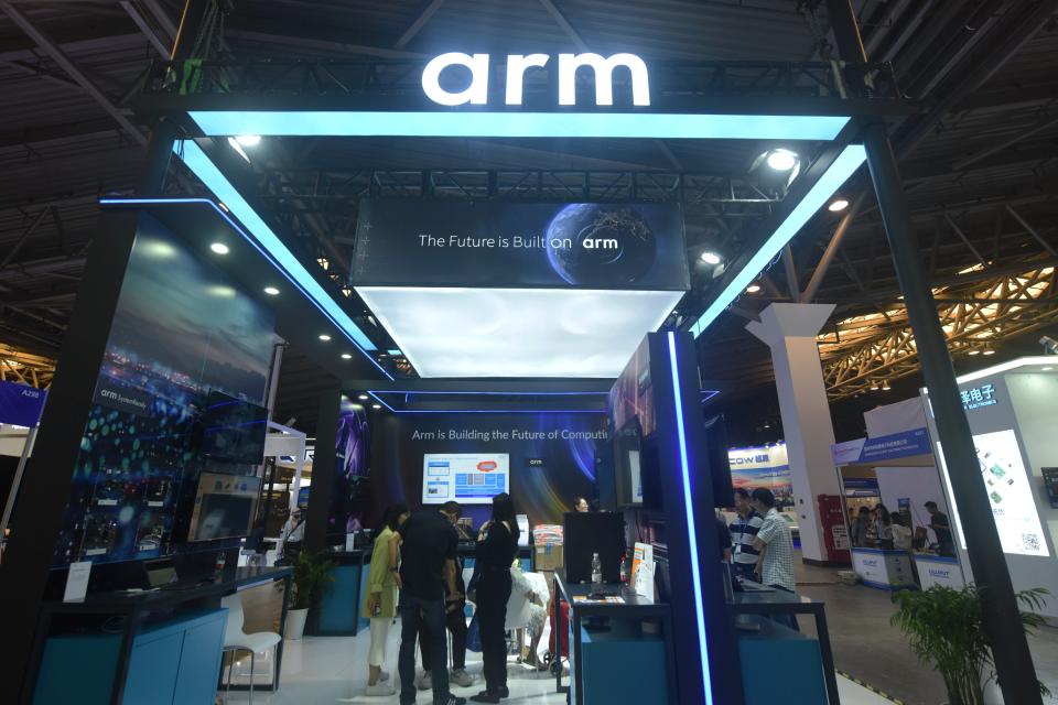 SHANGHAI, CHINA - JUNE 15 2023: A view of the company sign of ARM, the British chip design house, at a trade expo in Shanghai. (Photo credit should read LONG WEI / Feature China/Future Publishing via Getty Images)
