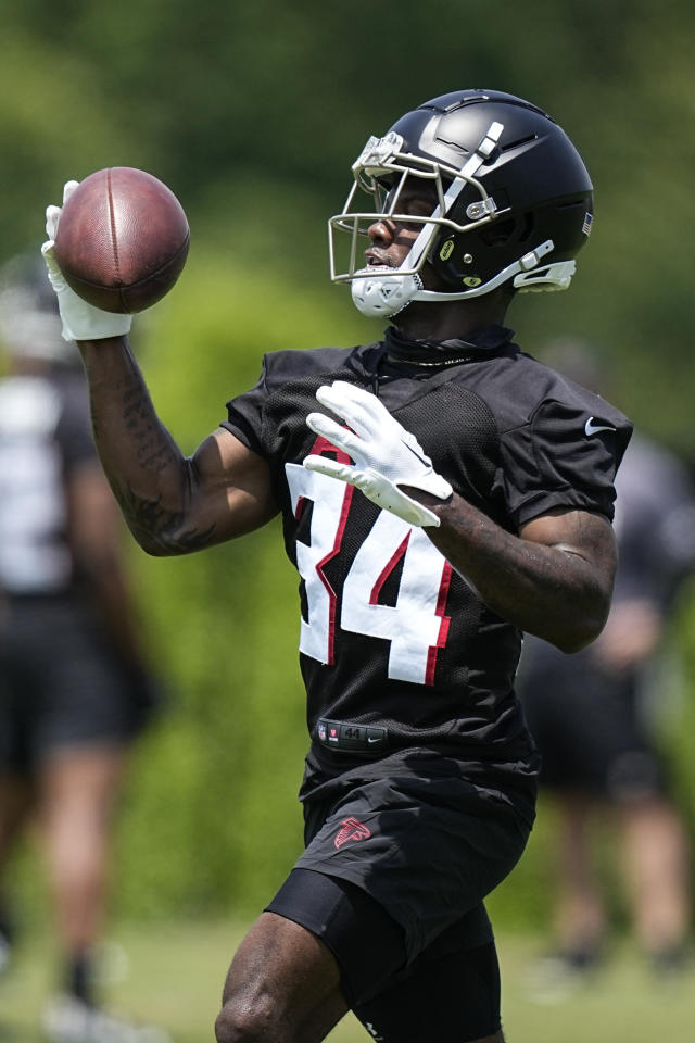 Atlanta Falcons defensive back Clark Phillips III (34) runs drills during the NFL football team's rookie minicamp, Saturday, May 13, 2023, in Flowery Branch, Ga. (AP Photo/Brynn Anderson)