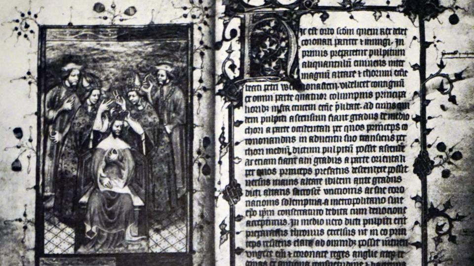 The Liber Regalis, a manuscript detailing the coronation service for King Richard II's consort, Anne of Bohemia. Dated 14th Century.