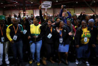 FILE PHOTO: Delegates sing ahead of the opening of the African National Congress 5th National Policy Conference at the Nasrec Expo Centre in Soweto, South Africa June 30, 2017. REUTERS/Siphiwe Sibeko/File Photo