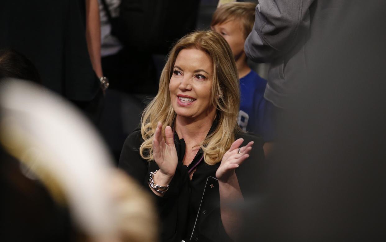 Los Angeles Lakers co-owner and president Jeanie Buss spoke to the media ahead of 2018 free agency. (AP Photo)