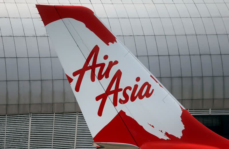 Tail of AirAsia X plane as seen at the Garuda Maintenance Facility AeroAsia in Tangerang