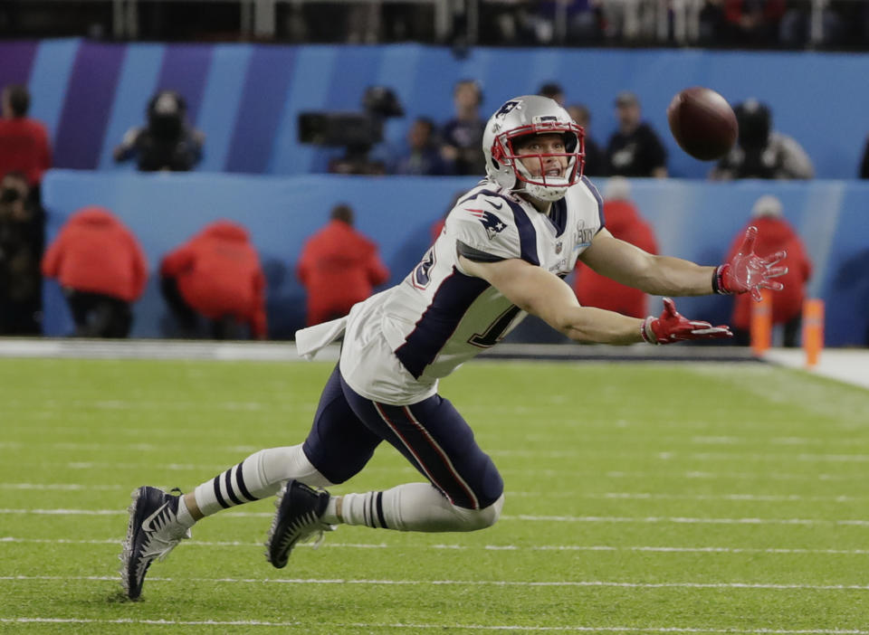 <p>New England Patriots wide receiver Chris Hogan (15) can’t make the catch, during the second half of the NFL Super Bowl 52 football game against the Philadelphia Eagles, Sunday, Feb. 4, 2018, in Minneapolis. (AP Photo/Frank Franklin II) </p>