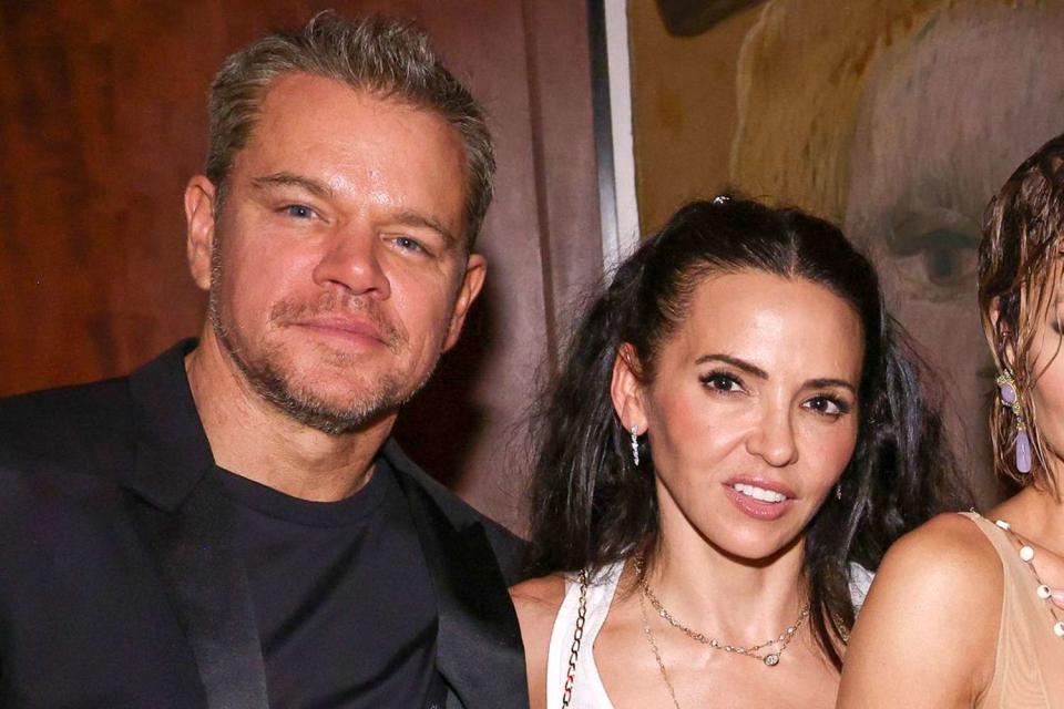 <p>Matteo Prandoni/BFA.com/Shutterstock</p> Matt Damon and Luciana Damoon at the 2024 Met Gala afterparty.