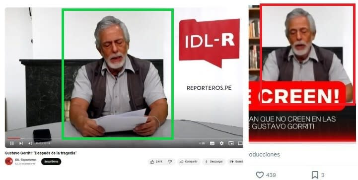 <span>Comparación hecha el 30 de abril de 2024 entre capturas de pantalla de un video de IDL-Reporteros (I) y una publicación en X</span>