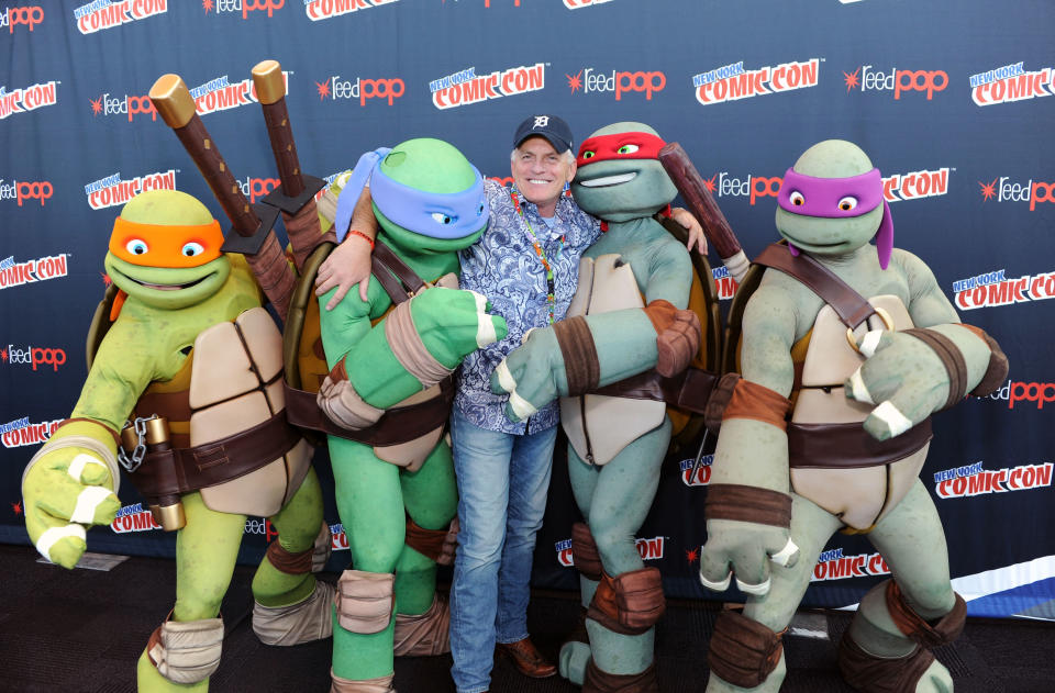NEW YORK, NY - OCTOBER 12:  Rob Paulsen and Nickelodeon's Teenage Mutant Ninja Turtles attend the 2013 New York Comic Con at Javits Ceter on October 12, 2013 in New York City.  (Photo by Craig Barritt/Getty Images for Nickelodeon)