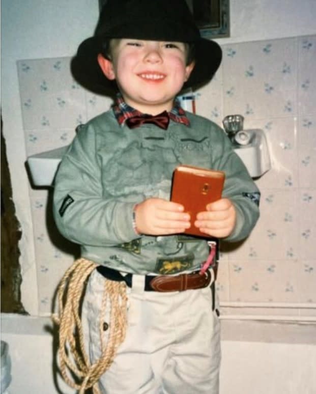 George Ridgway pictured ready for adventure aged five, inspired by his childhood hero Indiana Jones. (George Ridgway/ PA)