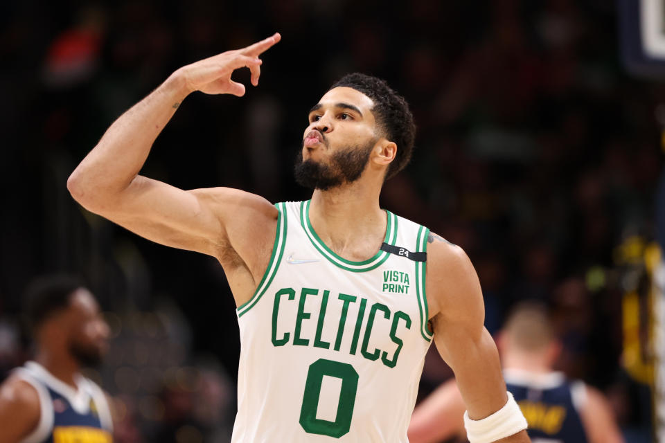 Boston Celtics star Jayson Tatum has been playing like an MVP candidate for the past two months. (Ethan Mito/Clarkson Creative/Getty Images)