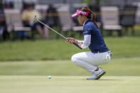 Nasa Hataoka prepares to putt on the 18th hole during the first round of the Meijer LPGA Classic golf tournament at the Blythefield Country Club in Belmont, Mich., Thursday, June 17, 2021. (Cory Morse/The Grand Rapids Press via AP)