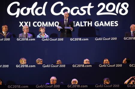 Gold Coast 2018 Commonwealth Games - Closing ceremony - Carrara Stadium - Gold Coast, Australia - April 15, 2018 - Britain's Prince Edward speaks. REUTERS/Athit Perawongmetha