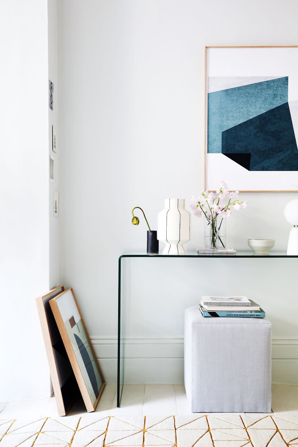 hallway console table and artwork