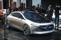 <p><strong>Mercedes-Benz Concept EQA</strong><br>Unlike the Project One hypercar, this Mercedes-Benz concept car is fully electric, with some nifty extras, like the interactive grill that will change graphics depending on the drive mode you’re in (Sports Mode gets flames, for example). It’s just one of 10 vehicles Mercedes has in development. This one has an estimated range of 402 kilometres on one charge. Anticipated launch year: By 2022. (Photo by Sean Gallup/Getty Images) </p>