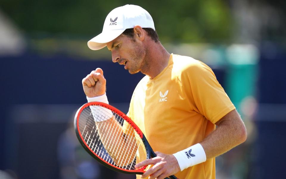 Great Britain's Andy Murray celebrates a point in the Men's Singles Round of 32 match on Centre Court against South Korea's Chung Hyeon - John Walton/PA