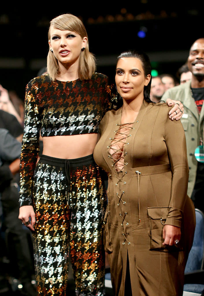 Closeup of Taylor Swift and Kim Kardashian