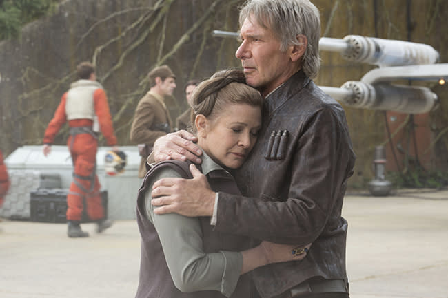 Carrie Fisher and Harrison Ford reunite for Star Wars: The Force Awakens