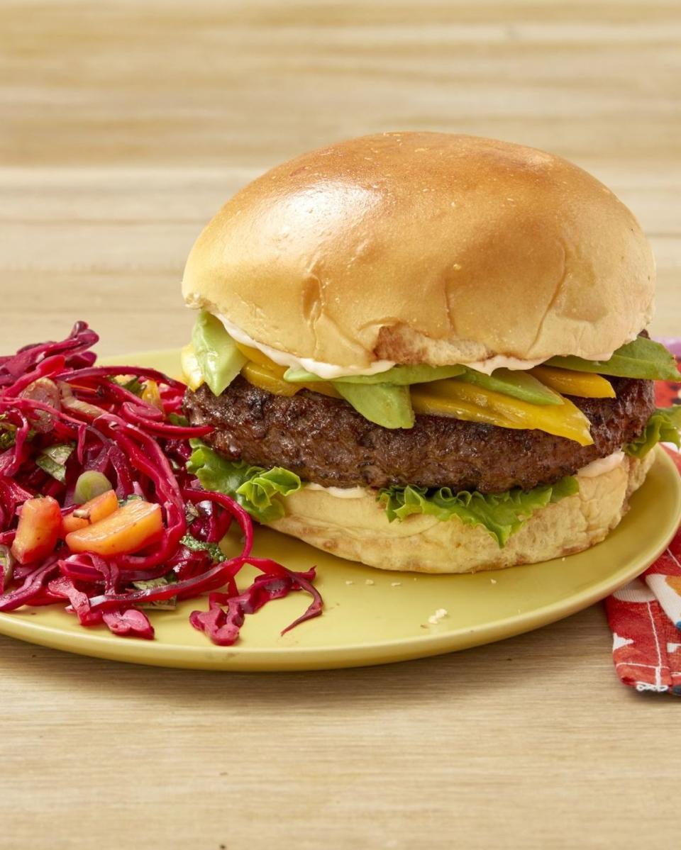 carribbean burgers with mango slaw