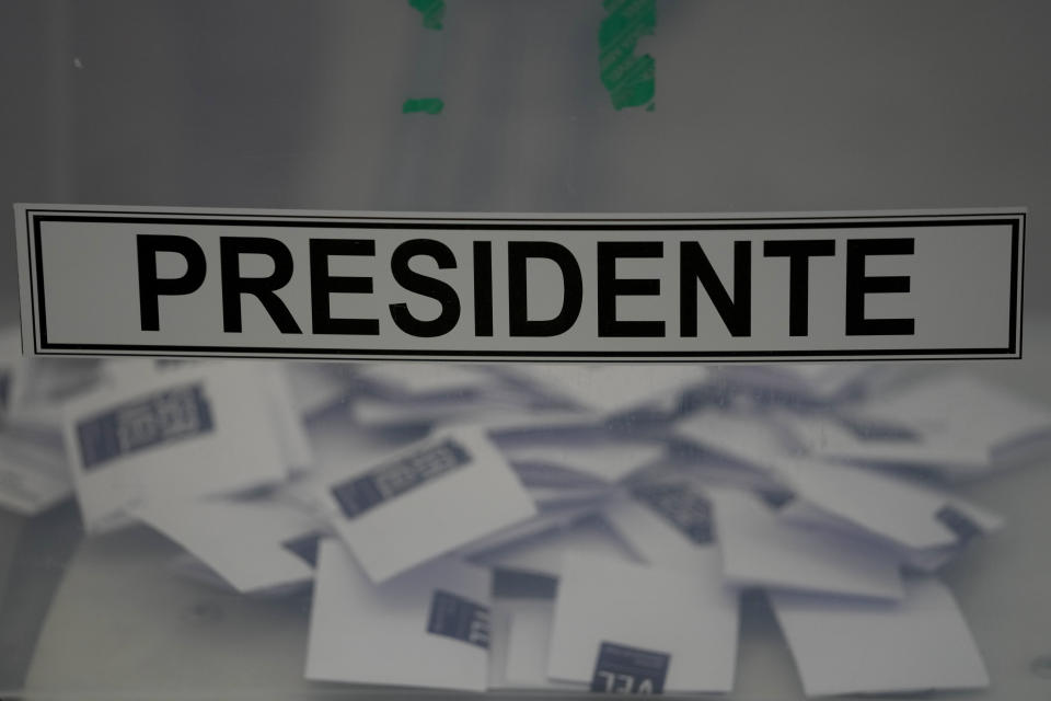 A ballot box at a polling station during presidential elections in Santiago, Chile, Sunday, Nov. 21, 2021. (AP Photo/Esteban Felix)