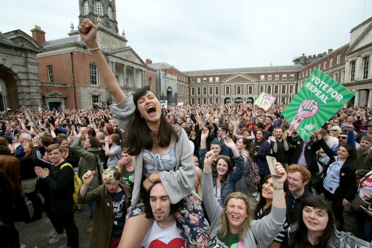 The crowds cheered and popped champagne corks as the result was announced