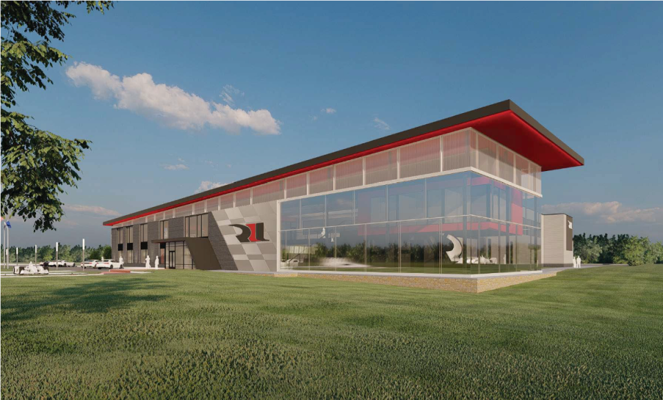 A rendering of the Rahal Letterman Lanigan Racing headquarters slated to open in Zionsville, Ind., in the spring of 2022.