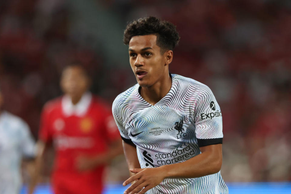 Fabio Carvalho of Liverpool during the preseason friendly match between Liverpool and Manchester United at Rajamangala Stadium on July 12, 2022 in Bangkok, Thailand.