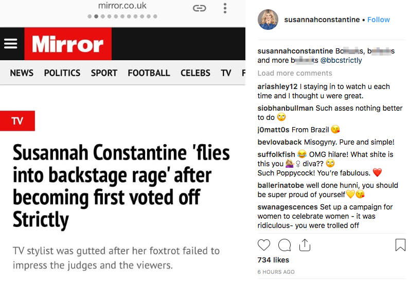 Susannah Constantine posted the above response on her official Instagram account on Monday.