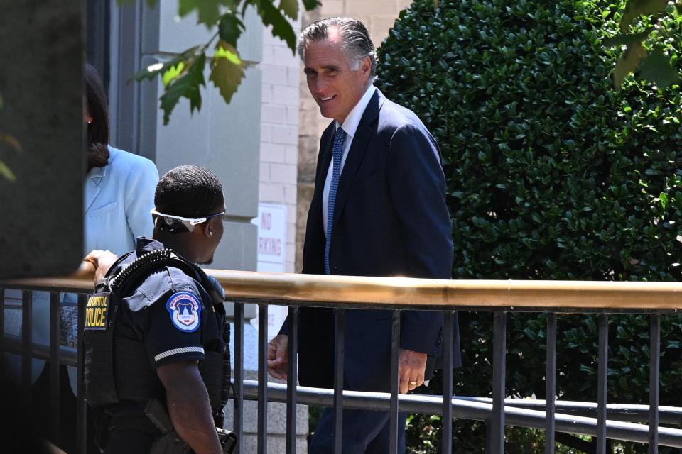 WASHINGTON, DC - JUNE 13: Sen. Mitt Romney (R-UT) arrives to the NRSC to meet with Former President Donald Trump at the Ronald Reagan Republican Center on June 13, 2024 in Washington, DC. (Photo by Mattie Neretin/Getty Images)