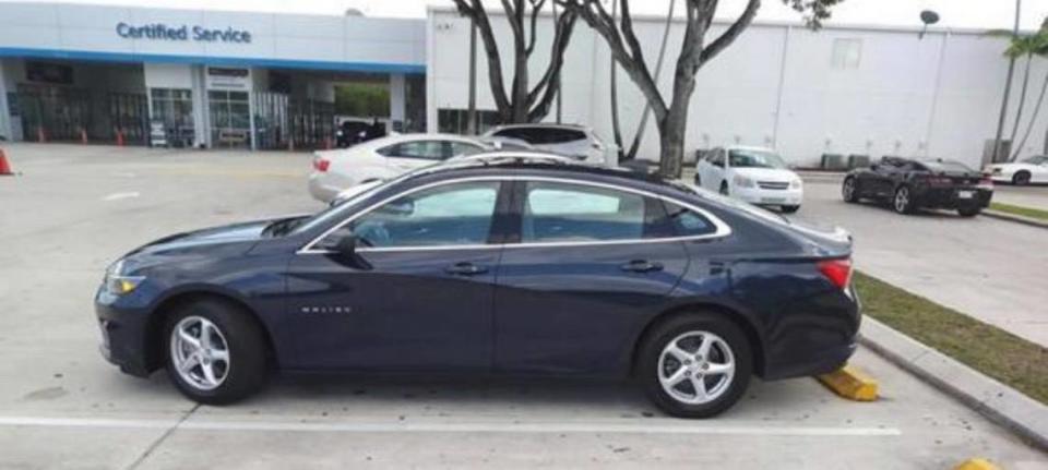 Hollywood police want to warn the public that James Ducker is accused of following women in a dark blue Chevy Malibu (pictured). Residents should contact them if they notice any suspicious activity involving this vehicle.