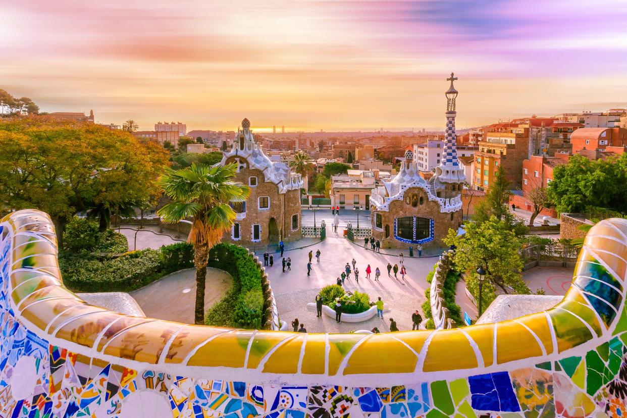 view of the city from Park Guell in Barcelona, Spain
