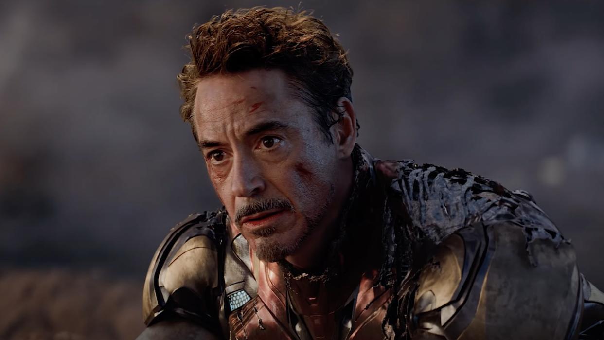  Robert Downey Jr. as Iron Man in Avengers: Endgame's Battle of Earth. 