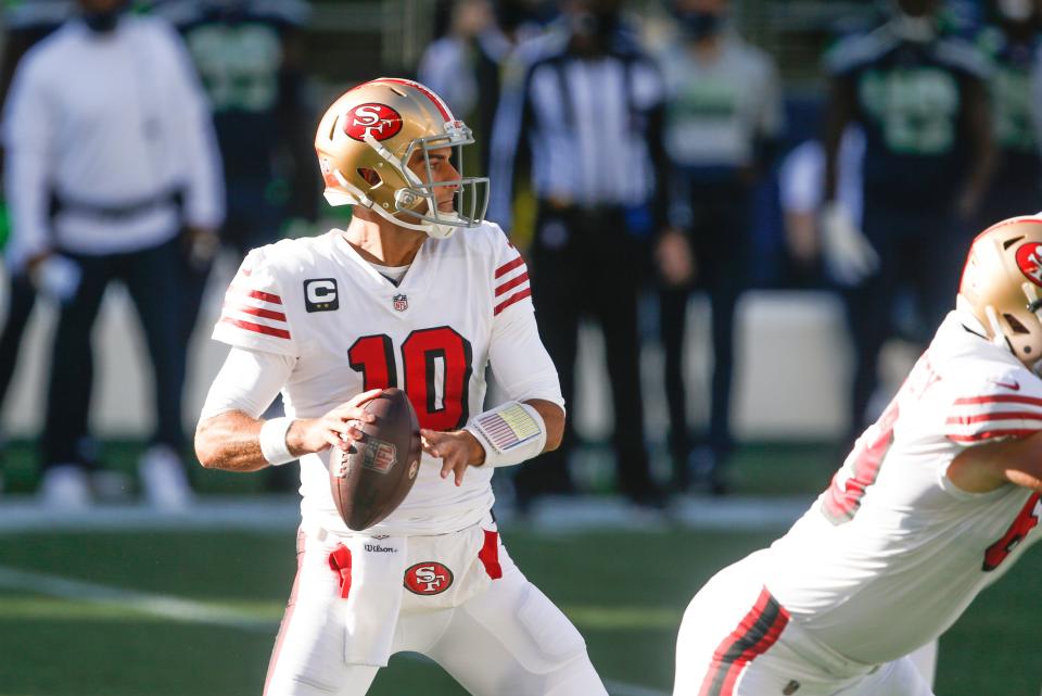 San Francisco 49ers quarterback Jimmy Garoppolo is looking forward to working with rookie Trey Lance.