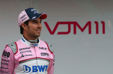 F1 Formula One - Formula One Test Session - Circuit de Catalunya, Montmelo, Spain - February 26, 2018. Sergio Perez of Force India during his presentation. Picture taken February 26, 2018. REUTERS/Albert Gea