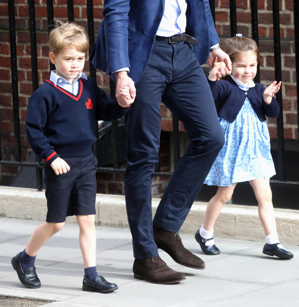 Prince George and Princess Charlotte on the way to meet their newest sibling.&nbsp; (Photo: Chris Jackson via Getty Images)