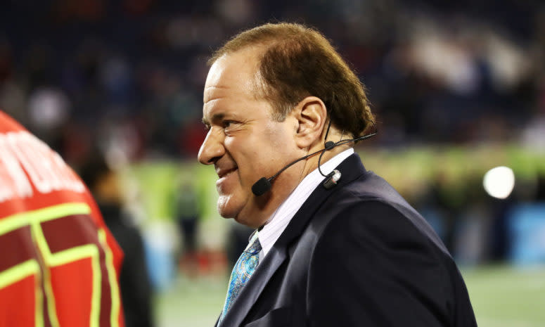 chris berman smiles during a broadcast of the nfl pro bowl