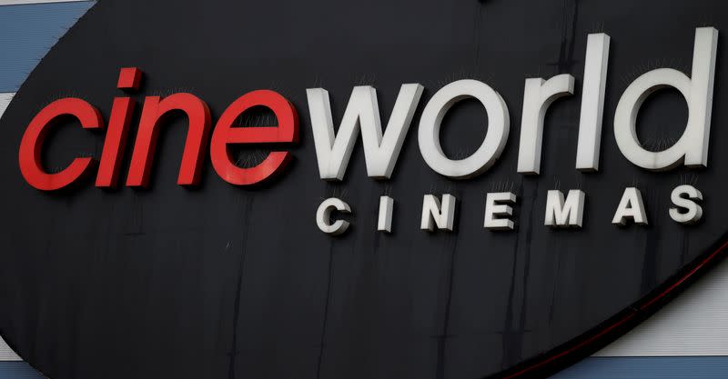 FILE PHOTO: Signage outside a Cineworld cinema in Manchester