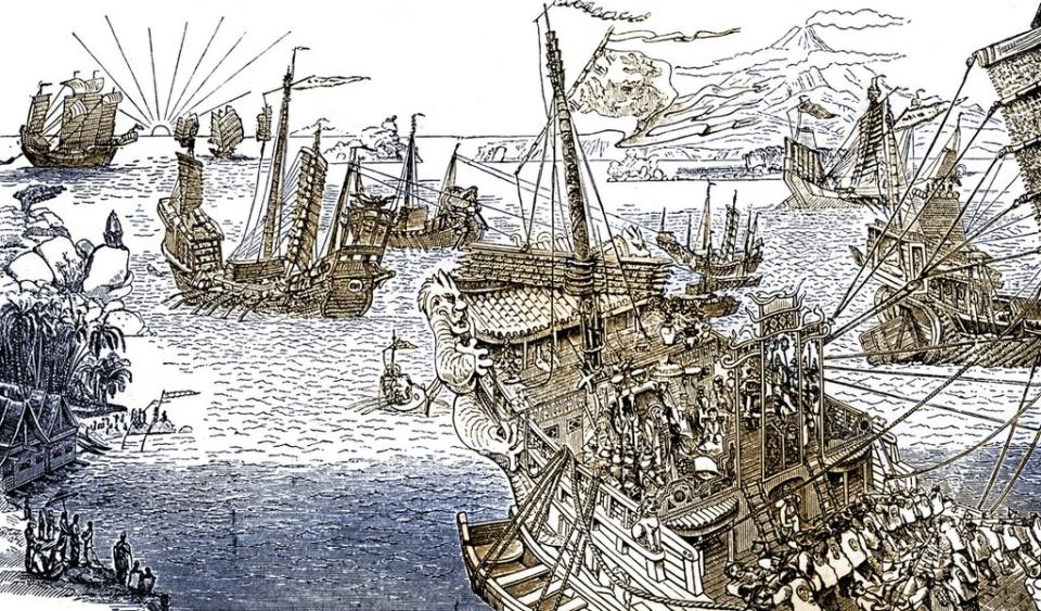 Grabado del barco de Marco Polo de 'El libro de Ser Marco Polo', circa 1299.