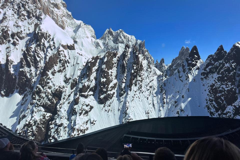 One of the snowy scenes with mountains.