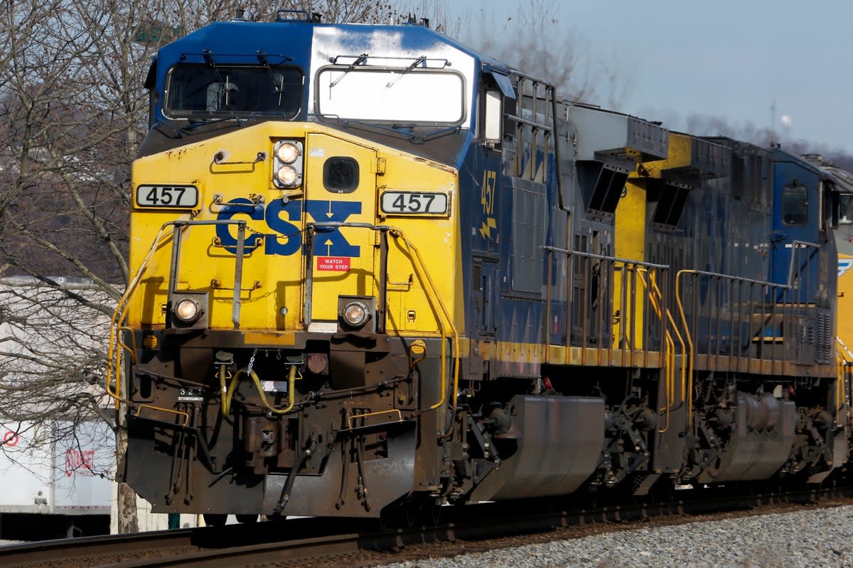 FILE - A CSX freight train passes through Homestead, Pa., Monday, Feb. 12, 2018  (Copyright 2018 The Associated Press. All rights reserved.)