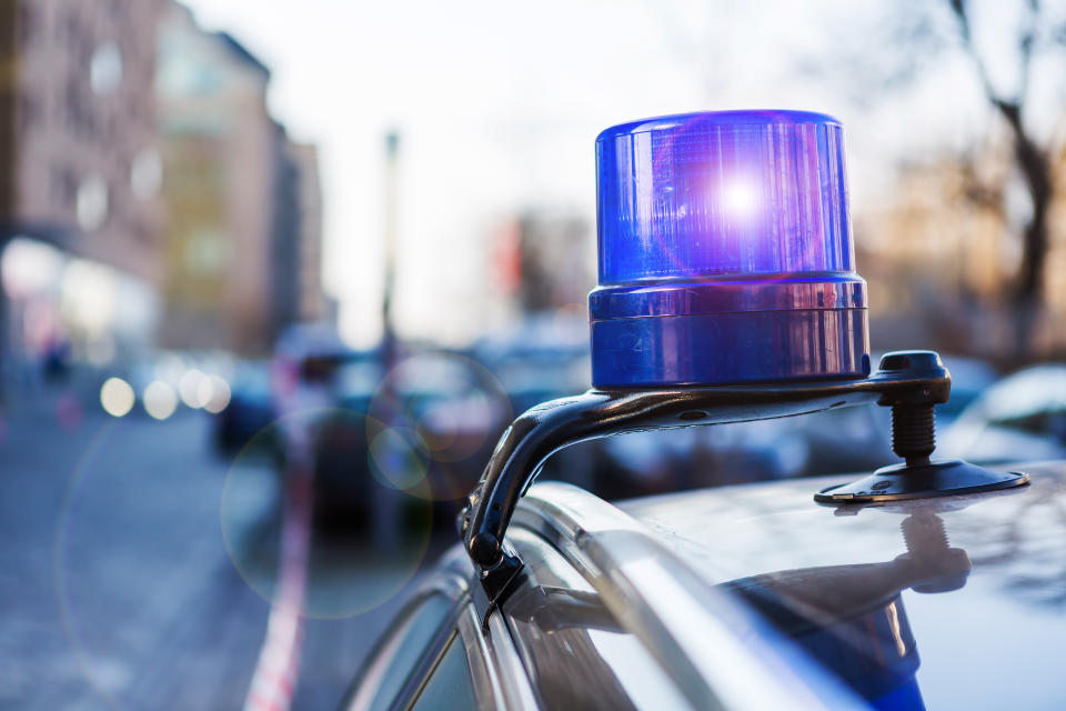 Police light on a parking civil car of the german police