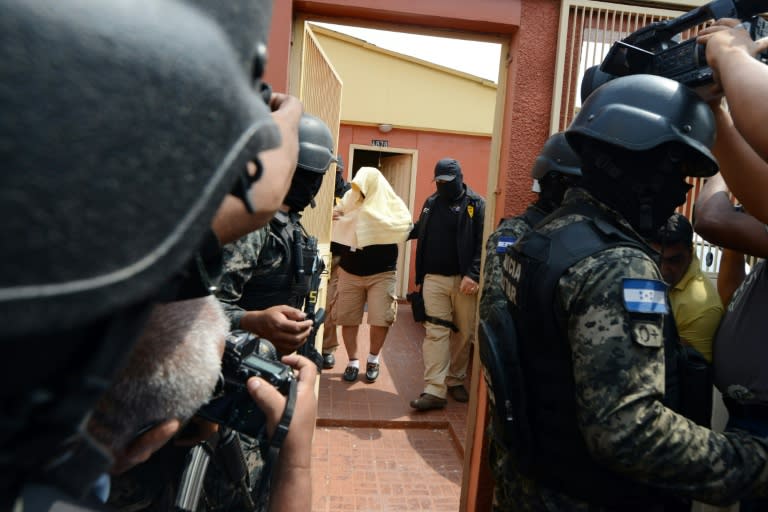 Honduran police arrrest Sergio Orellana, suspect in the murder of environmentalist Berta Caceres, in Tegucigalpa, on May 2, 2016