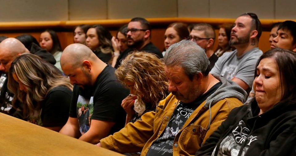 Relatives and friends of the three victims killed in the February 2022 crash on George Washington Way in Richland react to emotional statements presented in Benton County Superior Court before the sentencing of the driver Jennifer Duong.