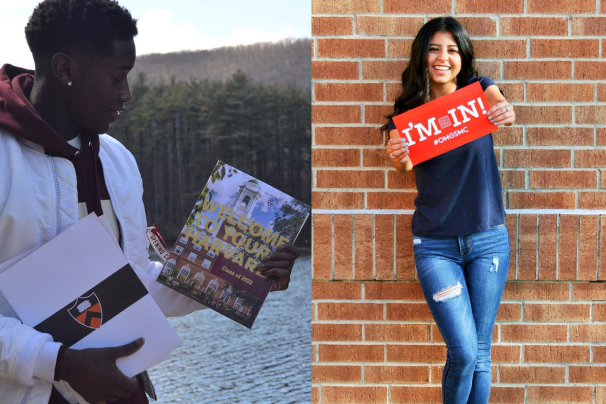 Students are taking photos with their college acceptances and posting them to Twitter. (Photo: Twitter/therealnartey/faithortegon)