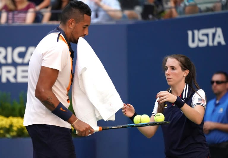 No answer: Nick Kyrgios during his straight-sets third round loss to Roger Federer at the US Open on Saturday