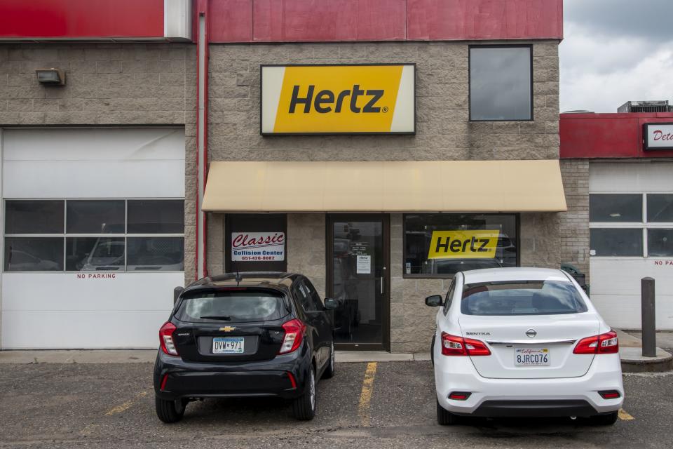 White Bear Lake, Minnesota, Hertz car rental. Hertz filed for bankruptcy protection due to the coronavirus pandemic. Hertz lost all its revenue when travel shut down due to the coronavirus. (Photo by: Michael Siluk/Education Images/Universal Images Group via Getty Images)