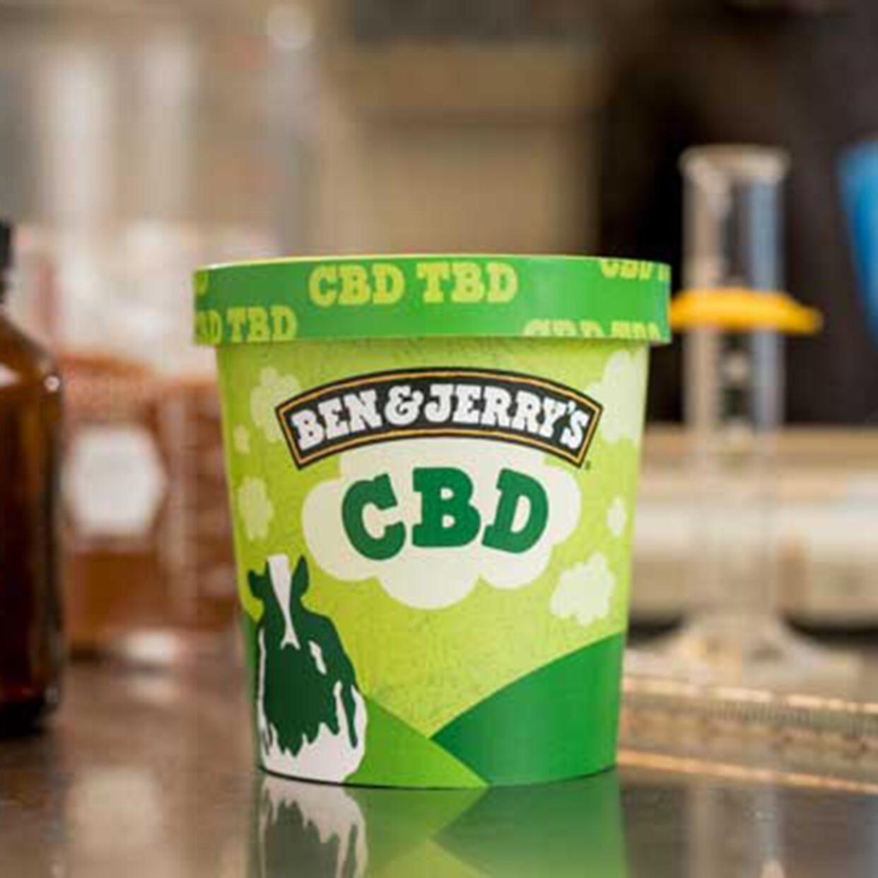 Ice cream pint labeled Ben &amp; Jerry's CBD