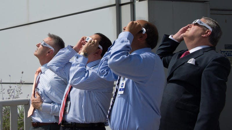 NASA employees and visitors enjoying the total solar eclipse on August 21, 2017. - Photo: NASA/Connie Moore