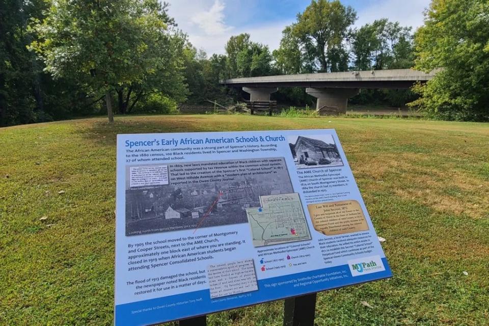 Informational signs along the path highlight important historical people and places.