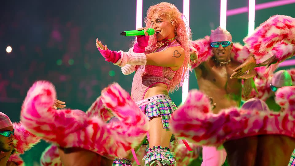 Karol G performs at the 2023 MTV Video Music Awards on September 12 in Newark, New Jersey. - Christopher Polk/Variety/Getty Images