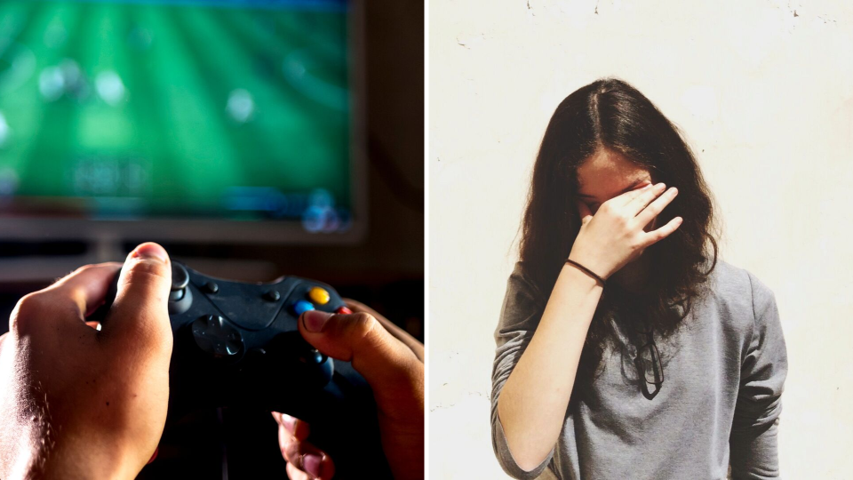 Pictured: Child playing Xbox and upset mother. Images: Getty